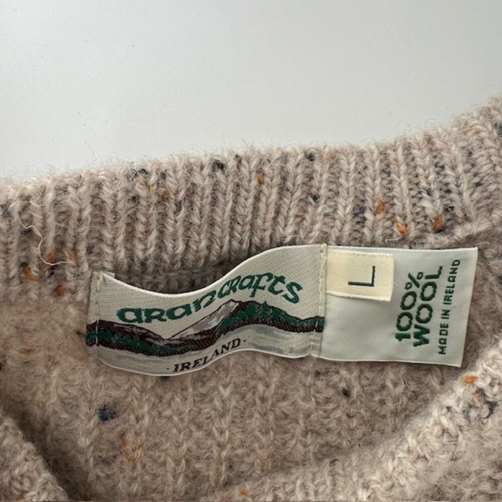 Aran Crafts 100% Wool Crewneck Sweater Womens L Oatmeal Speck Fisherman Ireland - Picture 4 of 8